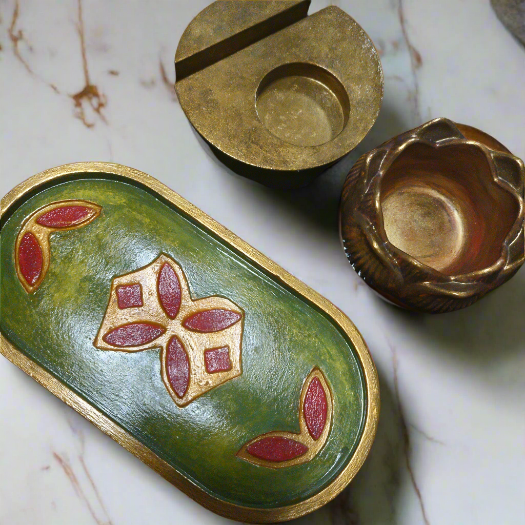 Artefatos Clássicos: bandeja + Flor de Lótus + Porta-Objetos