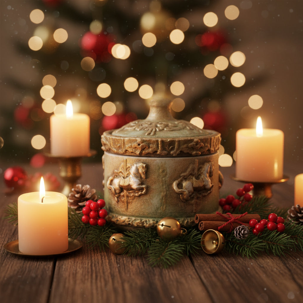 1. Mimo de Natal Embalado com Amor: Pote Carrossel verde metalizado