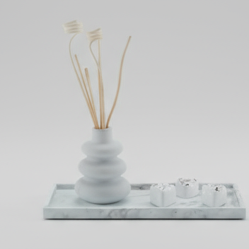 Bandeja marmorizada cinza+ Recipiente+3 corações com cristais