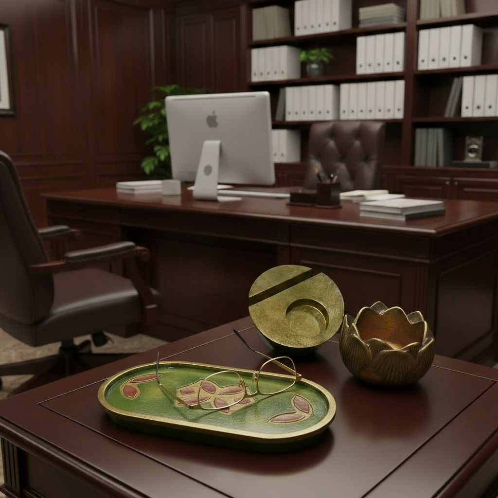 Artefatos Clássicos: bandeja + Flor de Lótus + Porta-Objetos