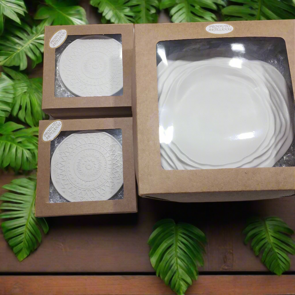 Seis porta-copos +Um prato de sobremesa:cimento artesanal