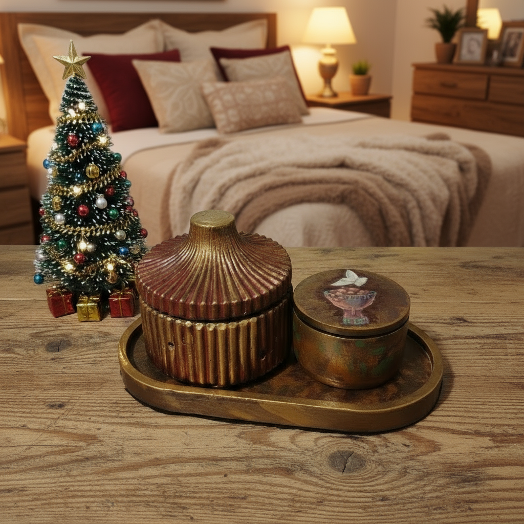 1- Conjunto de Natal 2025: 2 potes+ bandeja