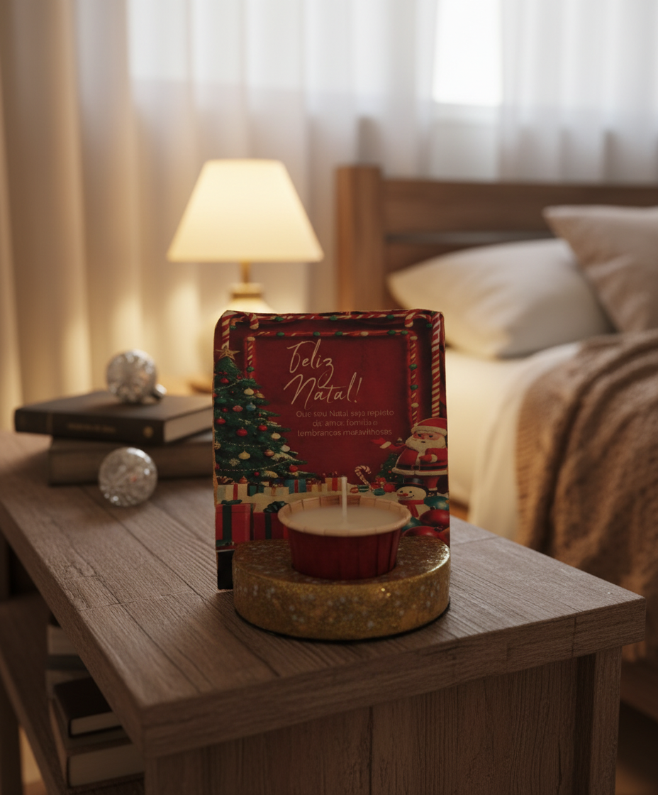 1- Conjunto de Natal 2025: Vela  Aromatizada Atóxica+ Suporte+Cartão