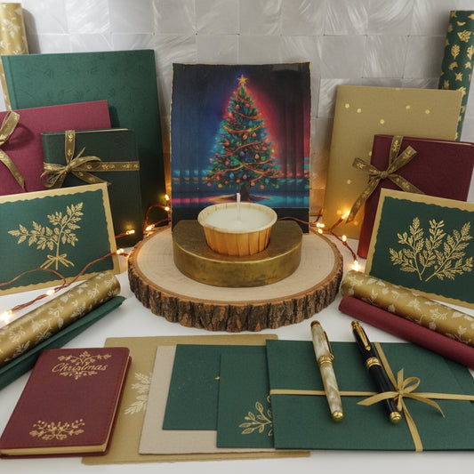 1- Conjunto de Natal:Porta-Cartão de Natal Dourado + Vela Aromatizada atóxica