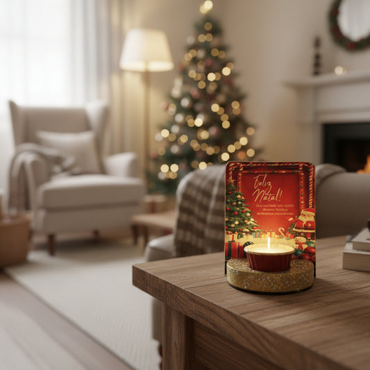 1- Conjunto de Natal 2025: Vela  Aromatizada Atóxica+ Suporte+Cartão