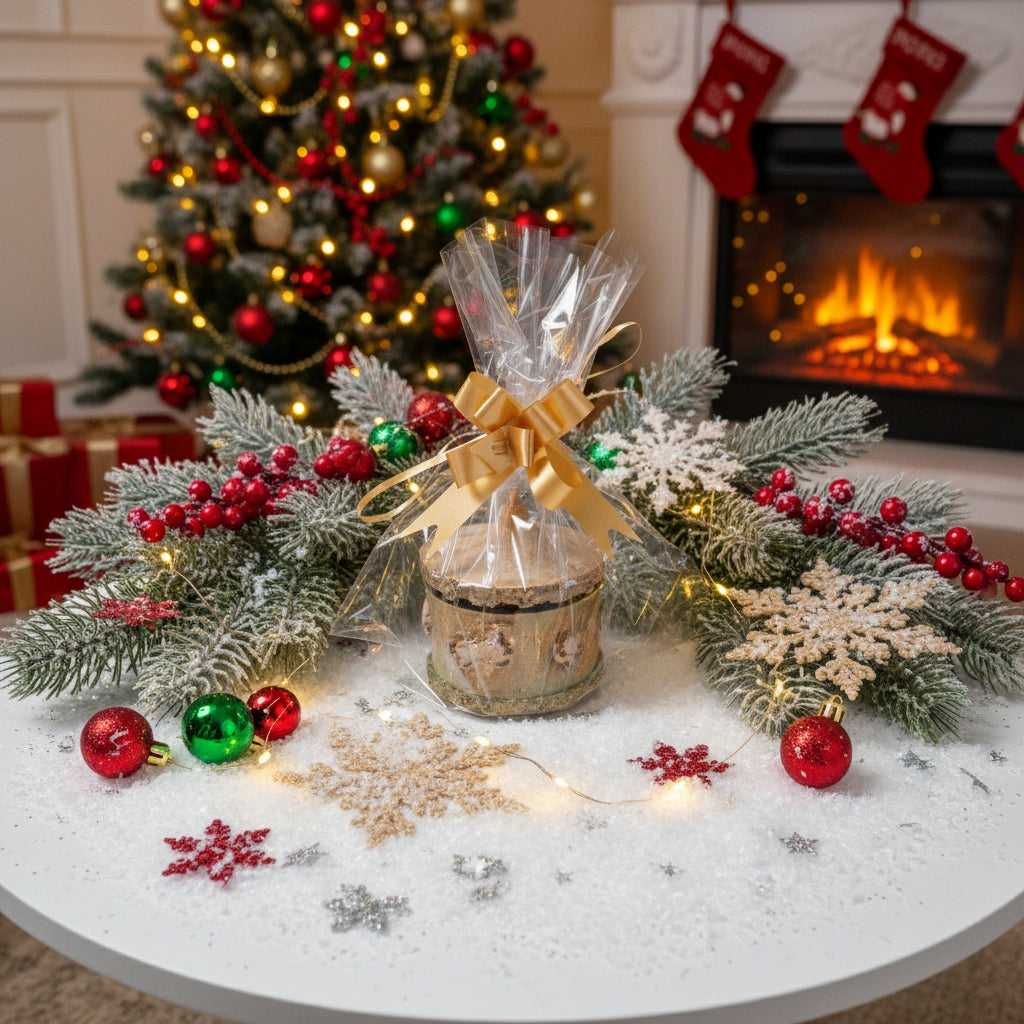 1. Mimo de Natal Embalado com Amor: Pote Carrossel verde metalizado