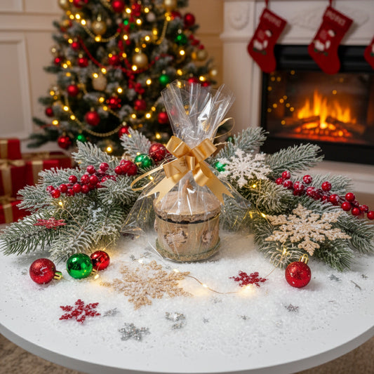 1. Mimo de Natal Embalado com Amor: Pote Carrossel verde metalizado