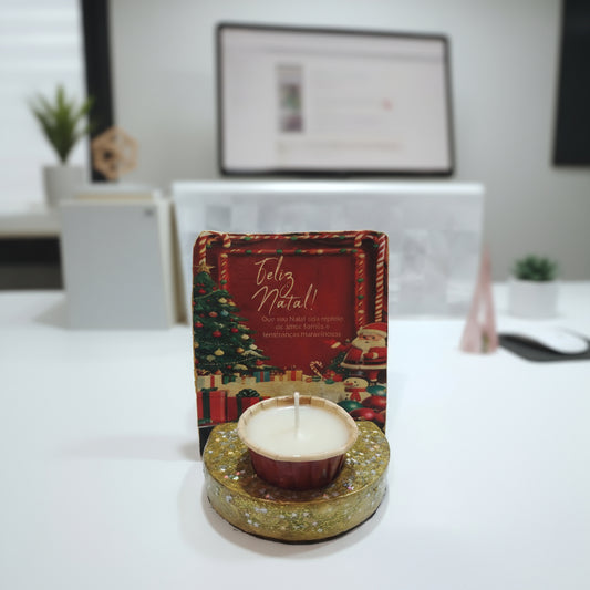 1- Conjunto de Natal 2025: Vela  Aromatizada Atóxica+ Suporte+Cartão