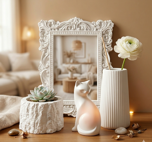 1.Cimento Decorativo Lavável: Recipientes + porta retrato + gato