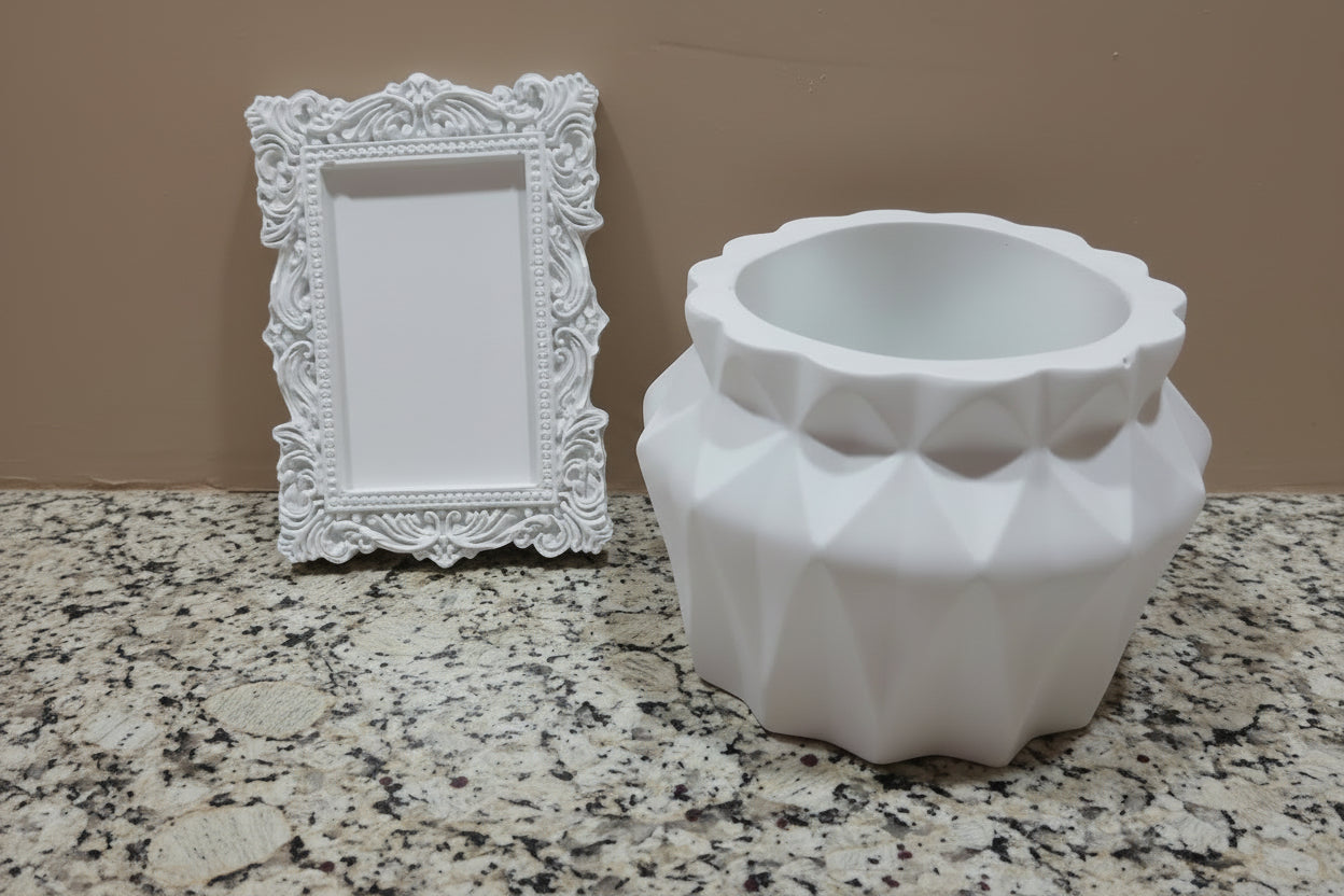 1.Cimento Decorativo Lavável: Pote múltiplas utilidades + porta-retrato