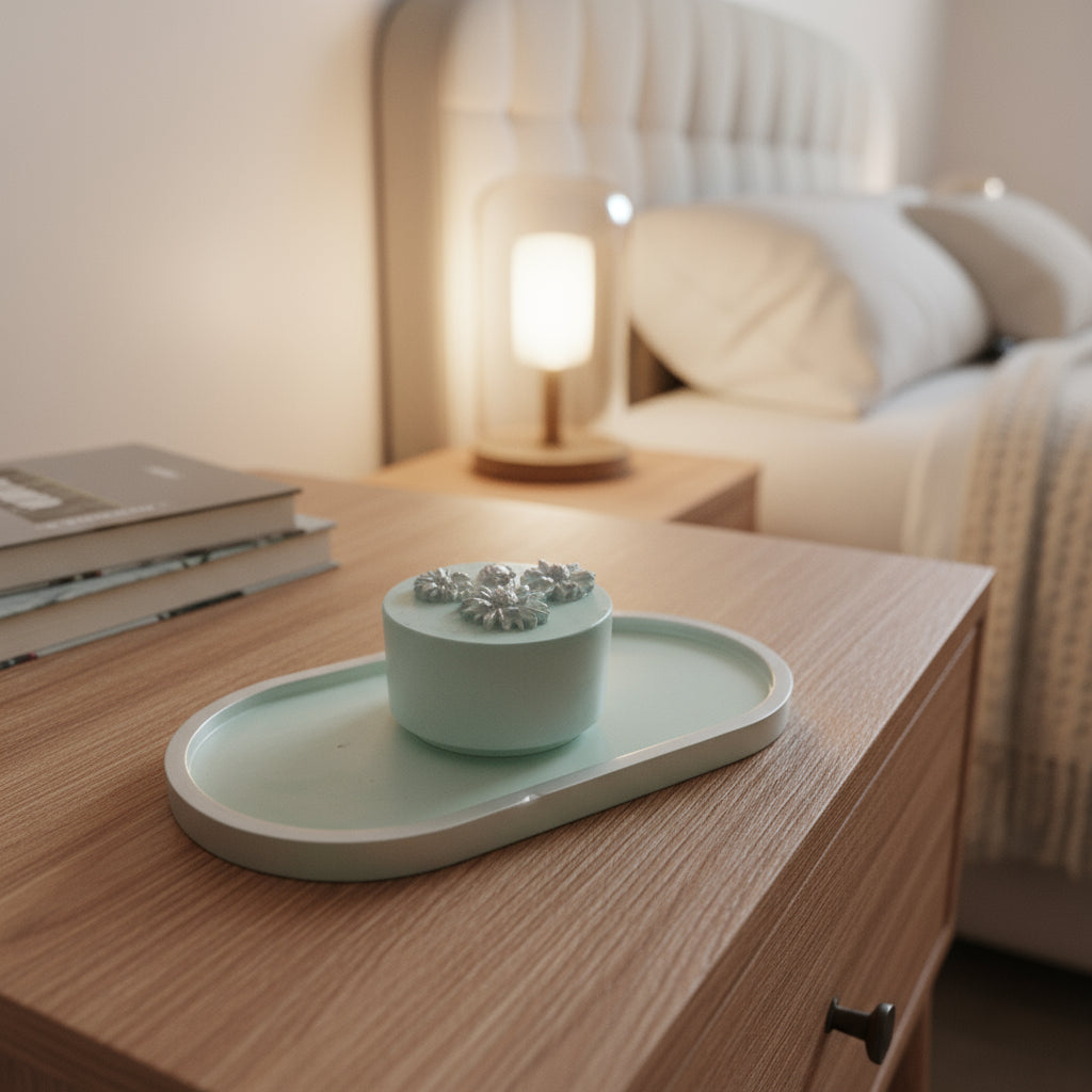 Bandeja+ Recipiente+vela aromatizada atóxica